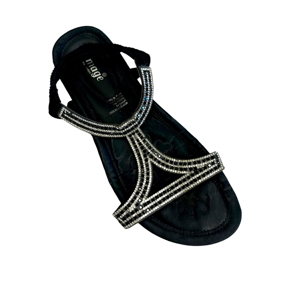 Image Extra Comort Cushioned  Bling Black Sandals. Gently Worn